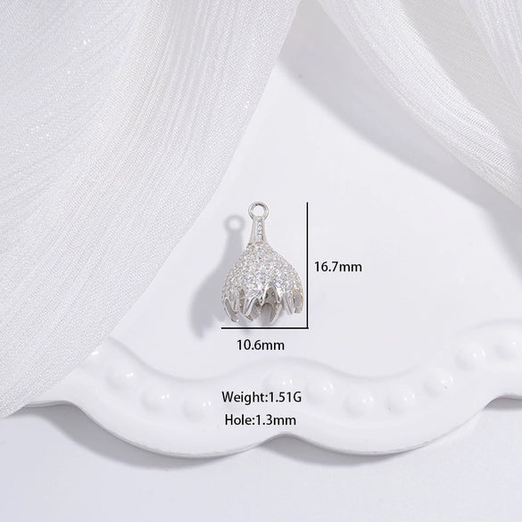 Wholesale Jewelry Accessories Material S925 Silver Inlaid Zirconium Hollow Crown Tassel Cap Pearl Beaded Torus Cap