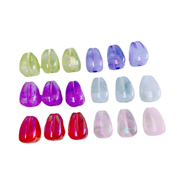 Wholesale Jewelry Accessories Plastic Resin Colorplated Translucent Halo Tulip Bud Straight Hole Beads Electroplated Handmade