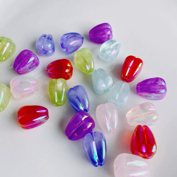 Wholesale Jewelry Accessories Plastic Resin Colorplated Translucent Halo Tulip Bud Straight Hole Beads Electroplated Handmade