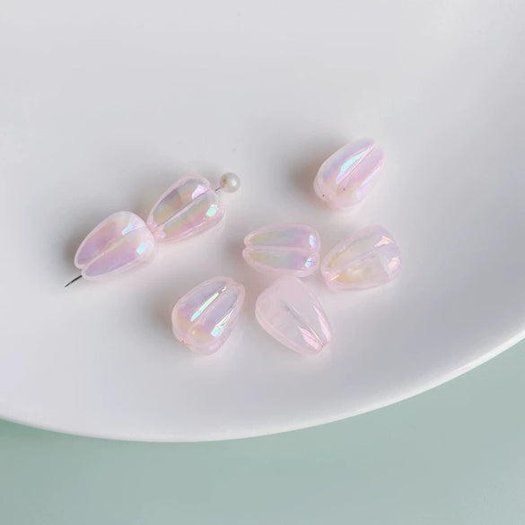 Wholesale Jewelry Accessories Plastic Resin Colorplated Translucent Halo Tulip Bud Straight Hole Beads Electroplated Handmade