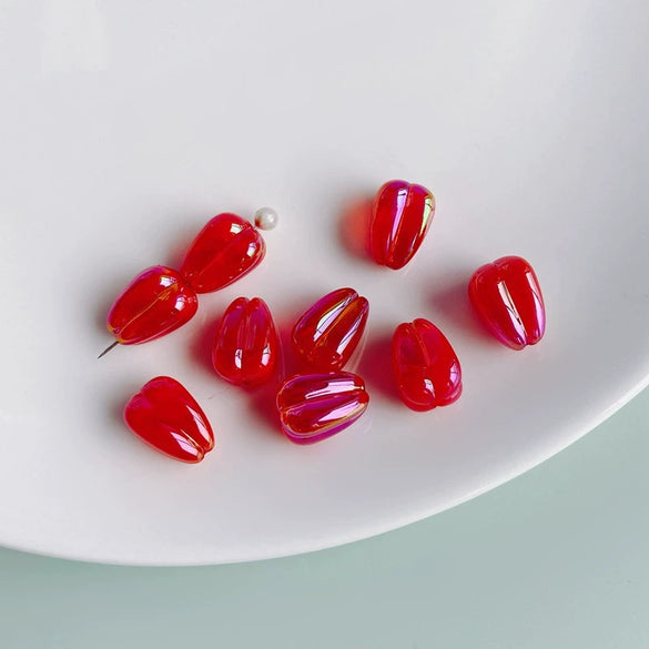 Wholesale Jewelry Accessories Plastic Resin Colorplated Translucent Halo Tulip Bud Straight Hole Beads Electroplated Handmade