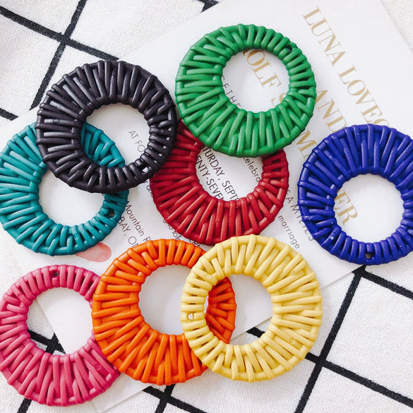 Wholesale Jewelry Accessories Plastic Resin Woven Rattan Hollow Ring Pendant Earrings