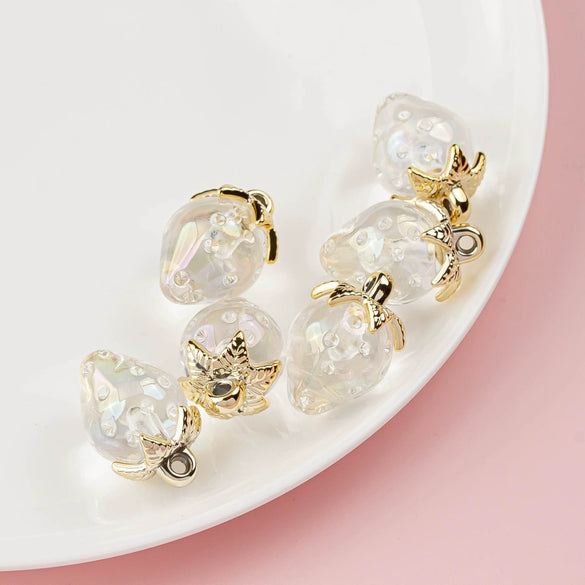 Wholesale Jewelry Accessories Resin Strawberry Inlaid Pearl Pendant Earrings Environmentalfriendly
