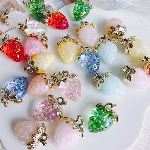 Wholesale Jewelry Accessories Resin Strawberry Inlaid Pearl Pendant Earrings Environmentalfriendly