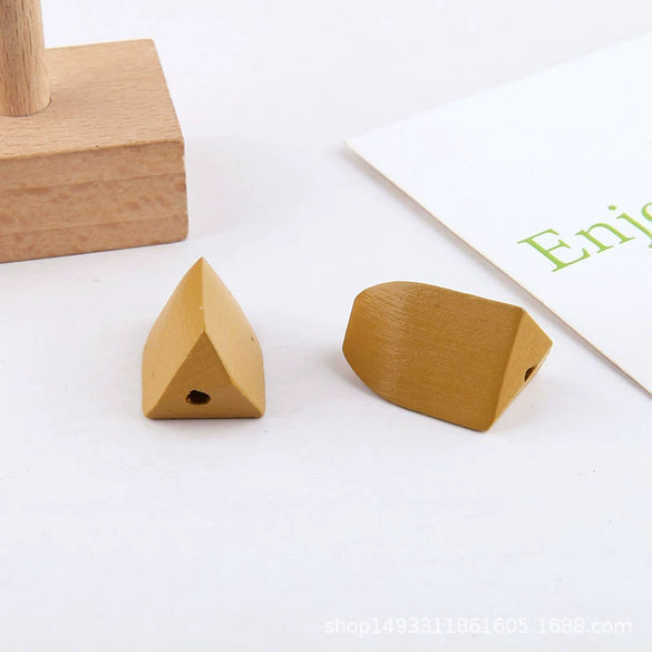 Wholesale Jewelry Accessories Solid Wood Polygon Geometric Perforated Half Pill Earrings Baking Varnish Minimalist