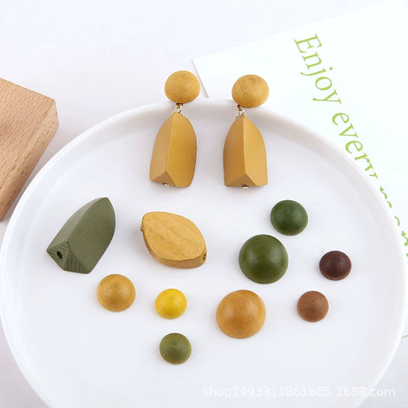 Wholesale Jewelry Accessories Solid Wood Polygon Geometric Perforated Half Pill Earrings Baking Varnish Minimalist