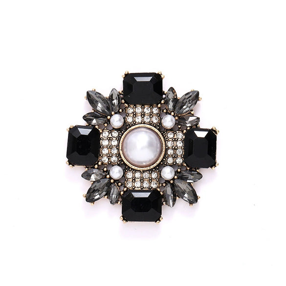 Wholesale Jewelry Accessories Square Pearl Gem Flower Zinc Alloy Hirback Pattern Electroplated
