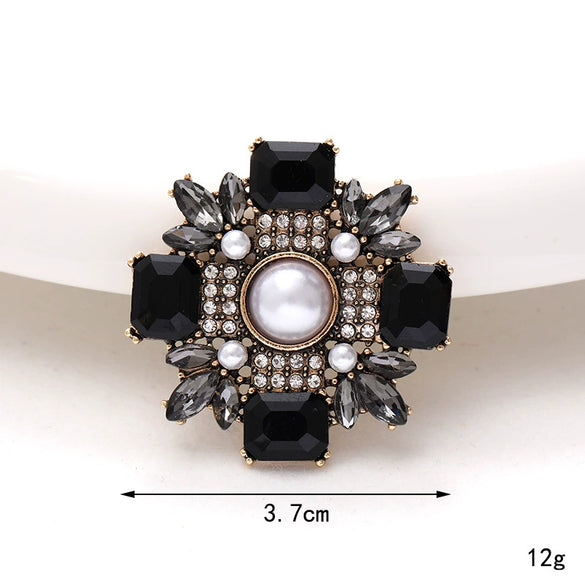 Wholesale Jewelry Accessories Square Pearl Gem Flower Zinc Alloy Hirback Pattern Electroplated
