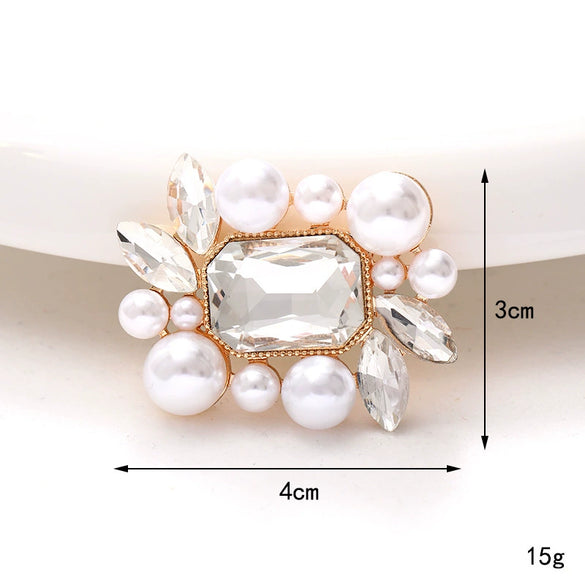 Wholesale Jewelry Accessories Square Pearl Gem Flower Zinc Alloy Hirback Pattern Electroplated