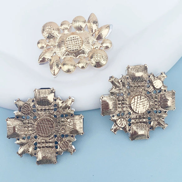 Wholesale Jewelry Accessories Square Pearl Gem Flower Zinc Alloy Hirback Pattern Electroplated