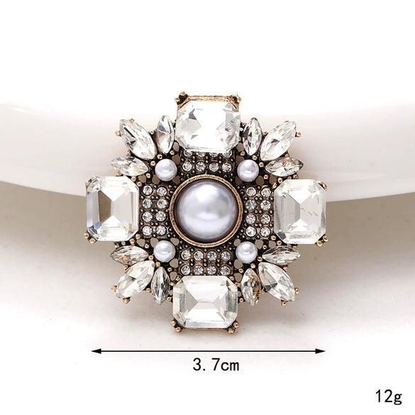 Wholesale Jewelry Accessories Square Pearl Gem Flower Zinc Alloy Hirback Pattern Electroplated