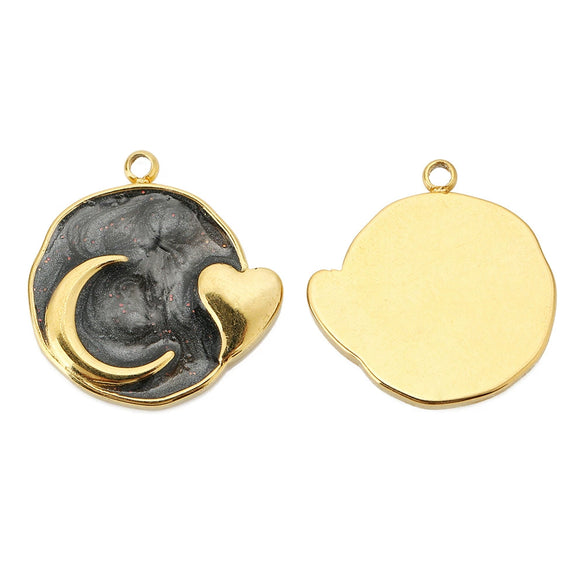 Wholesale Jewelry Accessories Stainless Steel Dripping Oil Love Crescent Pendant Earrings Necklace Diy