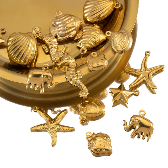 Wholesale Jewelry Accessories Stainless Steel Marine Series Pendant With Starfish Shell Seahorse And More Electroplated