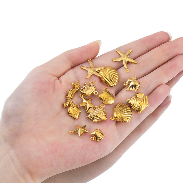 Wholesale Jewelry Accessories Stainless Steel Marine Series Pendant With Starfish Shell Seahorse And More Electroplated