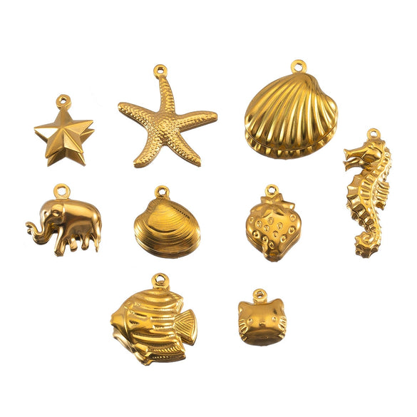 Wholesale Jewelry Accessories Stainless Steel Marine Series Pendant With Starfish Shell Seahorse And More Electroplated