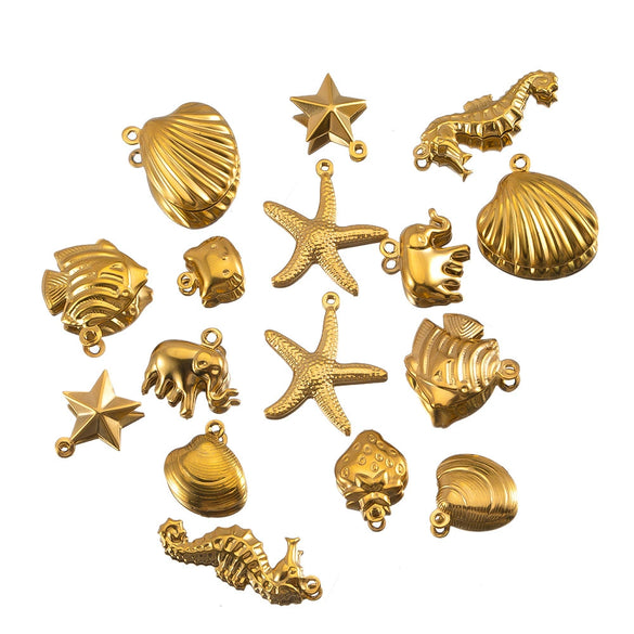 Wholesale Jewelry Accessories Stainless Steel Marine Series Pendant With Starfish Shell Seahorse And More Electroplated