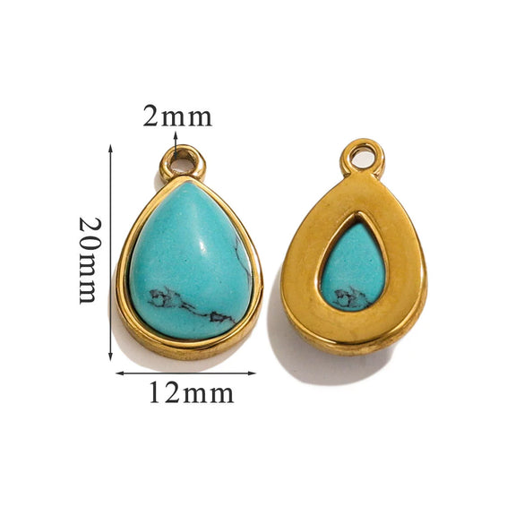 Wholesale Jewelry Accessories Stainless Steel Oval Water Drop Inlaid Natural Stone Handmade With Electroplated 18K Gold