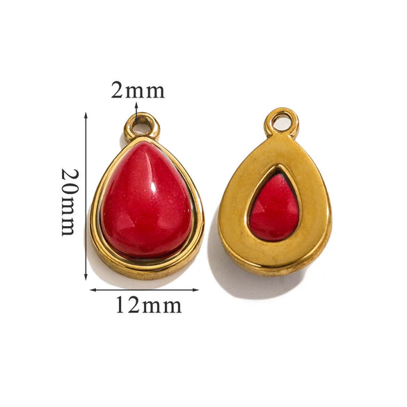 Wholesale Jewelry Accessories Stainless Steel Oval Water Drop Inlaid Natural Stone Handmade With Electroplated 18K Gold