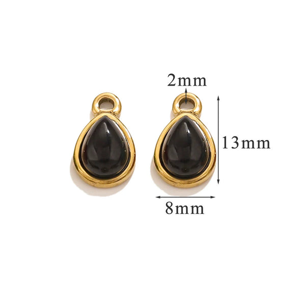 Wholesale Jewelry Accessories Stainless Steel Oval Water Drop Inlaid Natural Stone Handmade With Electroplated 18K Gold