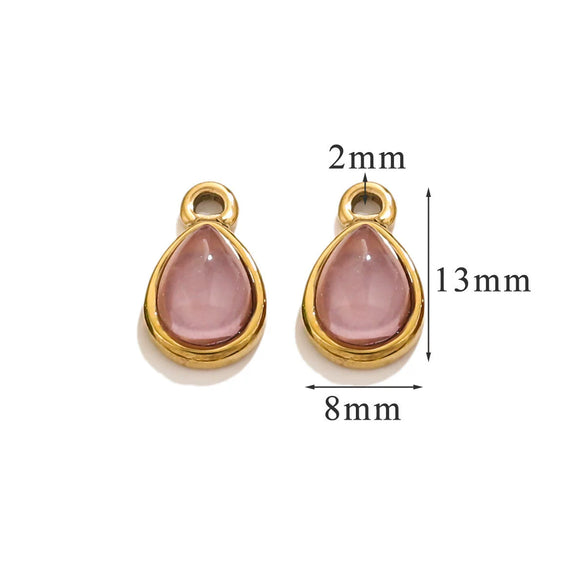 Wholesale Jewelry Accessories Stainless Steel Oval Water Drop Inlaid Natural Stone Handmade With Electroplated 18K Gold
