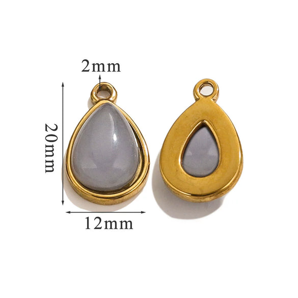 Wholesale Jewelry Accessories Stainless Steel Oval Water Drop Inlaid Natural Stone Handmade With Electroplated 18K Gold