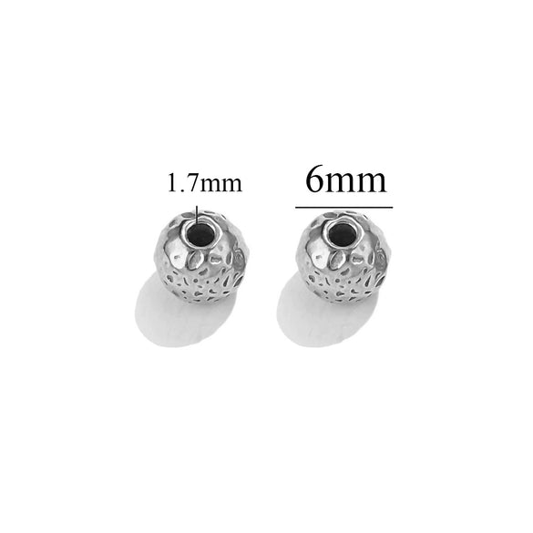 Wholesale Jewelry Accessories Stainless Steel Round Hammered Beads With Pockmarks And Beating Points Vacuum Plated