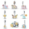 Wholesale Jewelry Accessories 925 Sterling Silver Charm Beads With Dripping Oil Treatment Flower Bicycle Camera Pendant Original Design