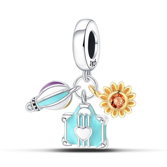 Wholesale Jewelry Accessories 925 Sterling Silver Charm Beads With Dripping Oil Treatment Flower Bicycle Camera Pendant Original Design