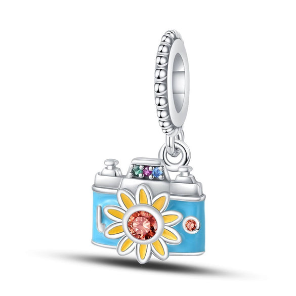 Wholesale Jewelry Accessories 925 Sterling Silver Charm Beads With Dripping Oil Treatment Flower Bicycle Camera Pendant Original Design