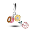 Wholesale Jewelry Accessories 925 Sterling Silver Original Design Dripping Oil Butterfly Sunflower Pyramid Dinosaur Hanging Beads Bracelet