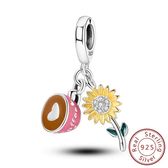 Wholesale Jewelry Accessories 925 Sterling Silver Original Design Dripping Oil Butterfly Sunflower Pyramid Dinosaur Hanging Beads Bracelet