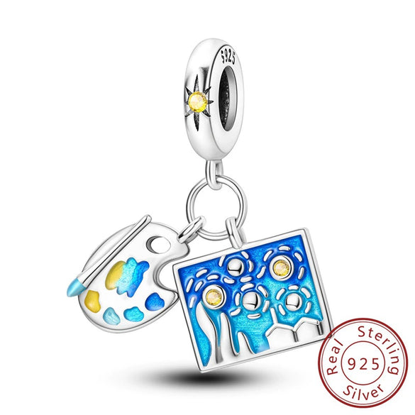 Wholesale Jewelry Accessories 925 Sterling Silver Original Design Dripping Oil Butterfly Sunflower Pyramid Dinosaur Hanging Beads Bracelet