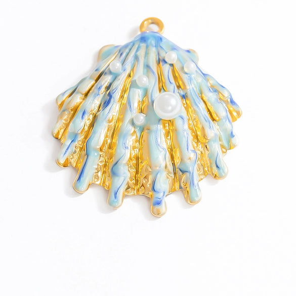 Wholesale Jewelry Accessories Women's Ocean Style Oil Drop Stainless Steel Pendant Necklace With Starfish And Shell Pattern