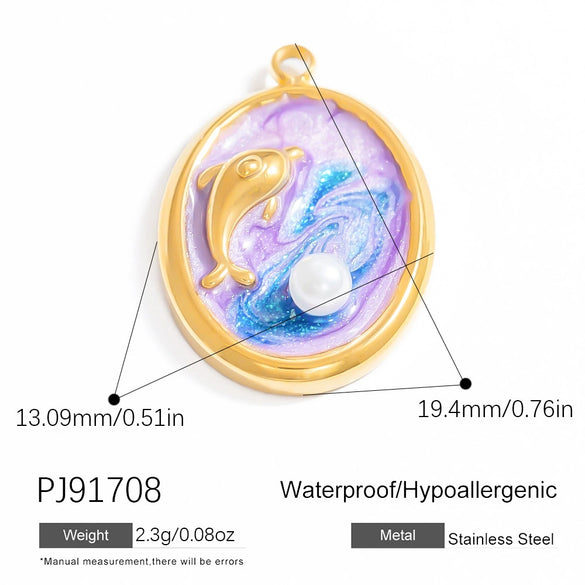 Wholesale Jewelry Accessories Women's Ocean Style Oil Drop Stainless Steel Pendant Necklace With Starfish And Shell Pattern