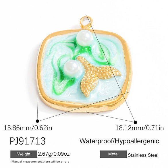 Wholesale Jewelry Accessories Women's Ocean Style Oil Drop Stainless Steel Pendant Necklace With Starfish And Shell Pattern