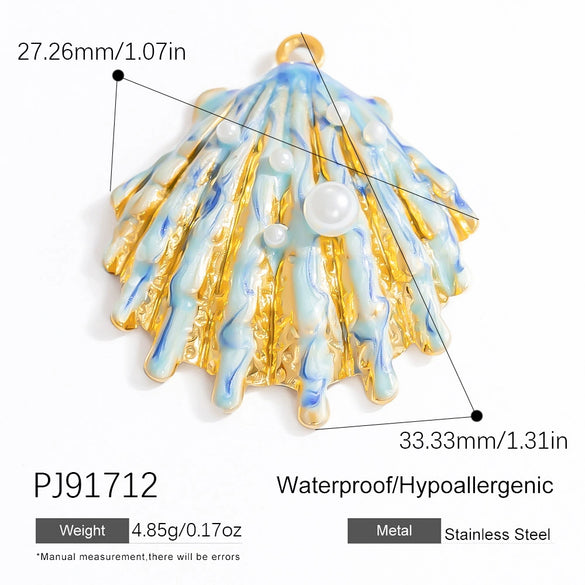 Wholesale Jewelry Accessories Women's Ocean Style Oil Drop Stainless Steel Pendant Necklace With Starfish And Shell Pattern