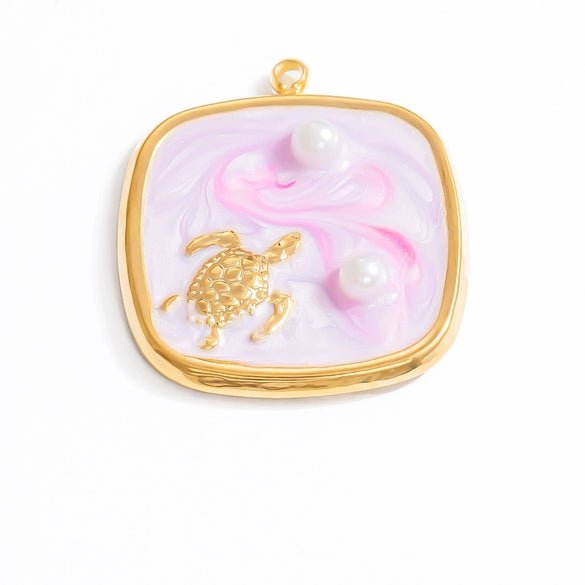 Wholesale Jewelry Accessories Women's Ocean Style Oil Drop Stainless Steel Pendant Necklace With Starfish And Shell Pattern