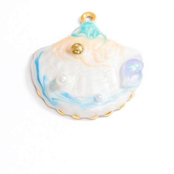 Wholesale Jewelry Accessories Women's Ocean Style Oil Drop Stainless Steel Pendant Necklace With Starfish And Shell Pattern