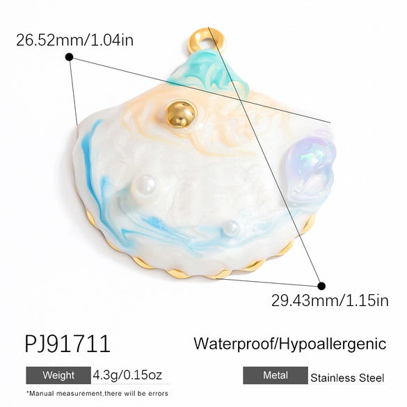 Wholesale Jewelry Accessories Women's Ocean Style Oil Drop Stainless Steel Pendant Necklace With Starfish And Shell Pattern