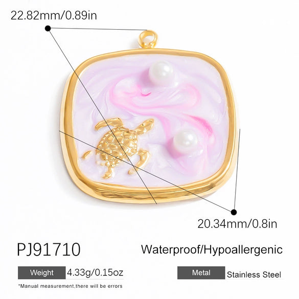 Wholesale Jewelry Accessories Women's Ocean Style Oil Drop Stainless Steel Pendant Necklace With Starfish And Shell Pattern