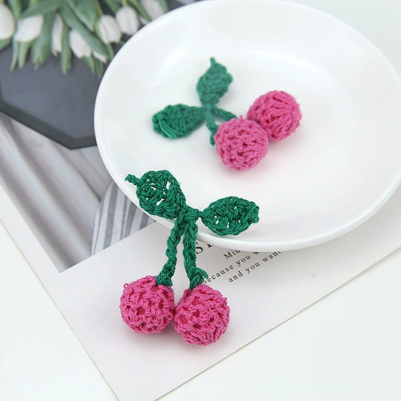 Wholesale Jewelry Accessories Wool Woven Fruit Cherry And Strawberry Pendant And Earrings Material