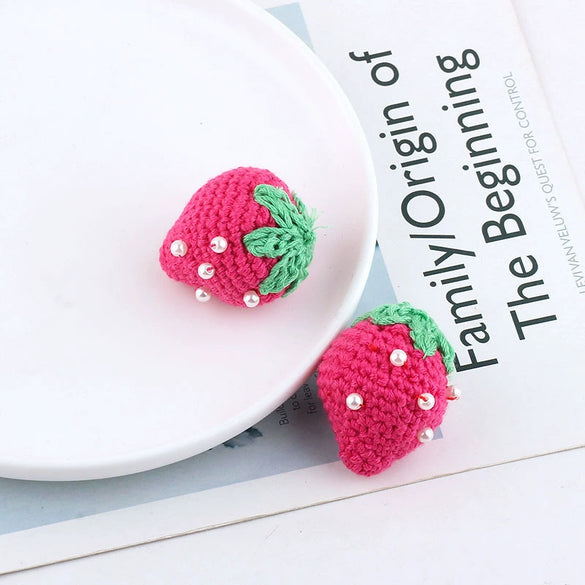 Wholesale Jewelry Accessories Wool Woven Fruit Cherry And Strawberry Pendant And Earrings Material