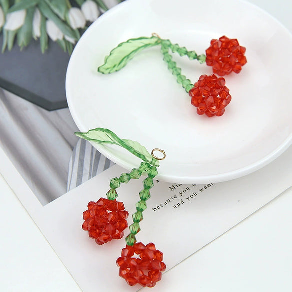Wholesale Jewelry Accessories Wool Woven Fruit Cherry And Strawberry Pendant And Earrings Material