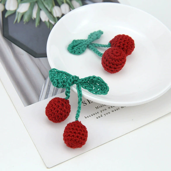 Wholesale Jewelry Accessories Wool Woven Fruit Cherry And Strawberry Pendant And Earrings Material