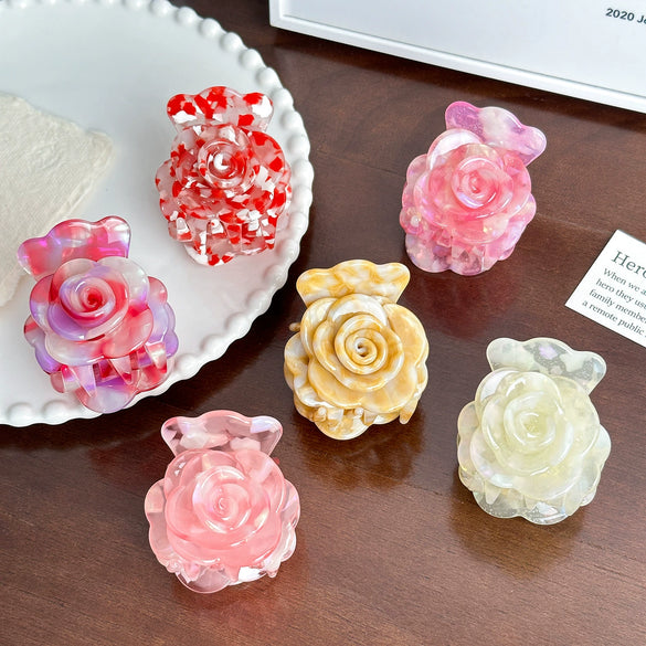 Wholesale Jewelry Acetic Acid Threedimensional Rose Flower Hair Shark Clip For Women Highend Style