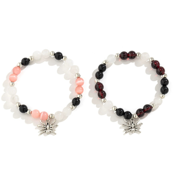 Wholesale Jewelry Alloy Beaded Elastic Bracelet With Spider Pendant Geometric Animal Pattern Electroplated For Women