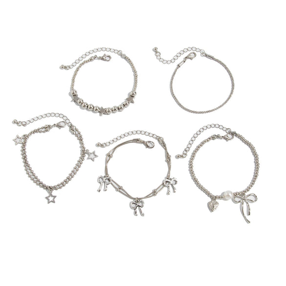 Wholesale Jewelry Alloy Beaded Stacked Bow And Star Pendant Bracelet For Women With Electroplating