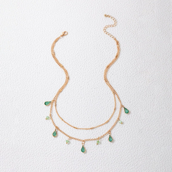 Wholesale Jewelry Alloy Drop Shape Rhinestone Necklace With Electroplating Treatment