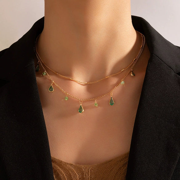 Wholesale Jewelry Alloy Drop Shape Rhinestone Necklace With Electroplating Treatment