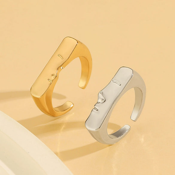 Wholesale Jewelry Alloy Face Micro Expression Adjustable Ring Electroplated Unisex Couple Ring